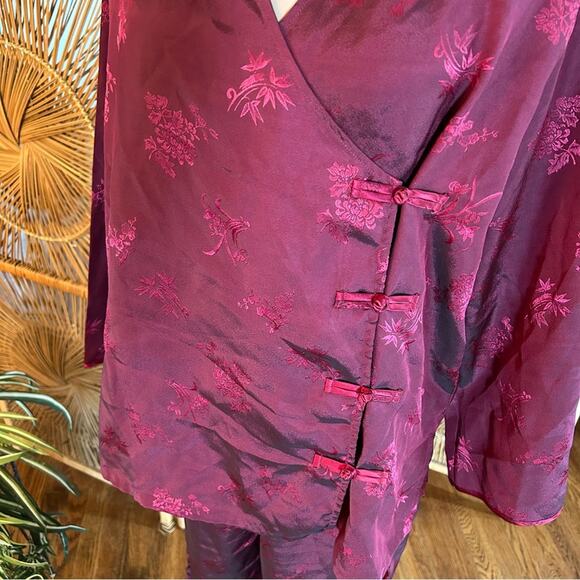 CERIE Maroon Satin Floral Pajama Set Size Medium - Picture 3 of 7